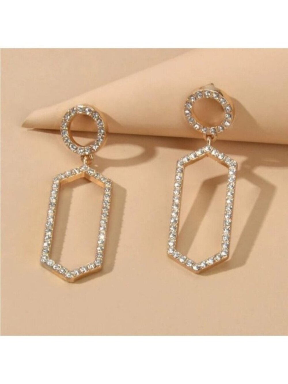 Gold Rhinestone Geometric Drop Earrings